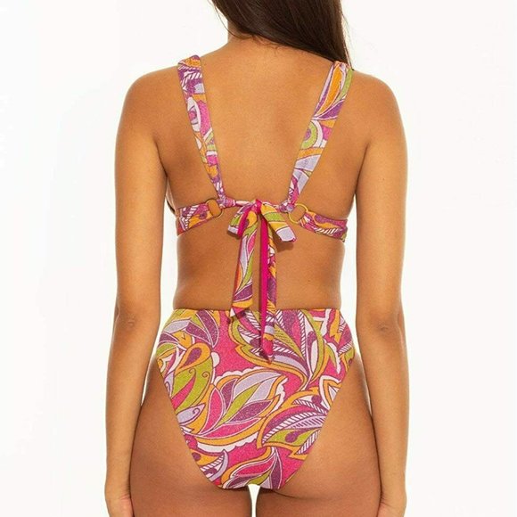 BECCA Rebecca Virtue Psychedelic BIKINI SET Size M Halter Top High Waist Bottom - Picture 4 of 13